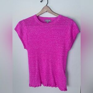 J Crew Cap-sleeve sweater T-shirt in merino-linen blend, size L, hot pink